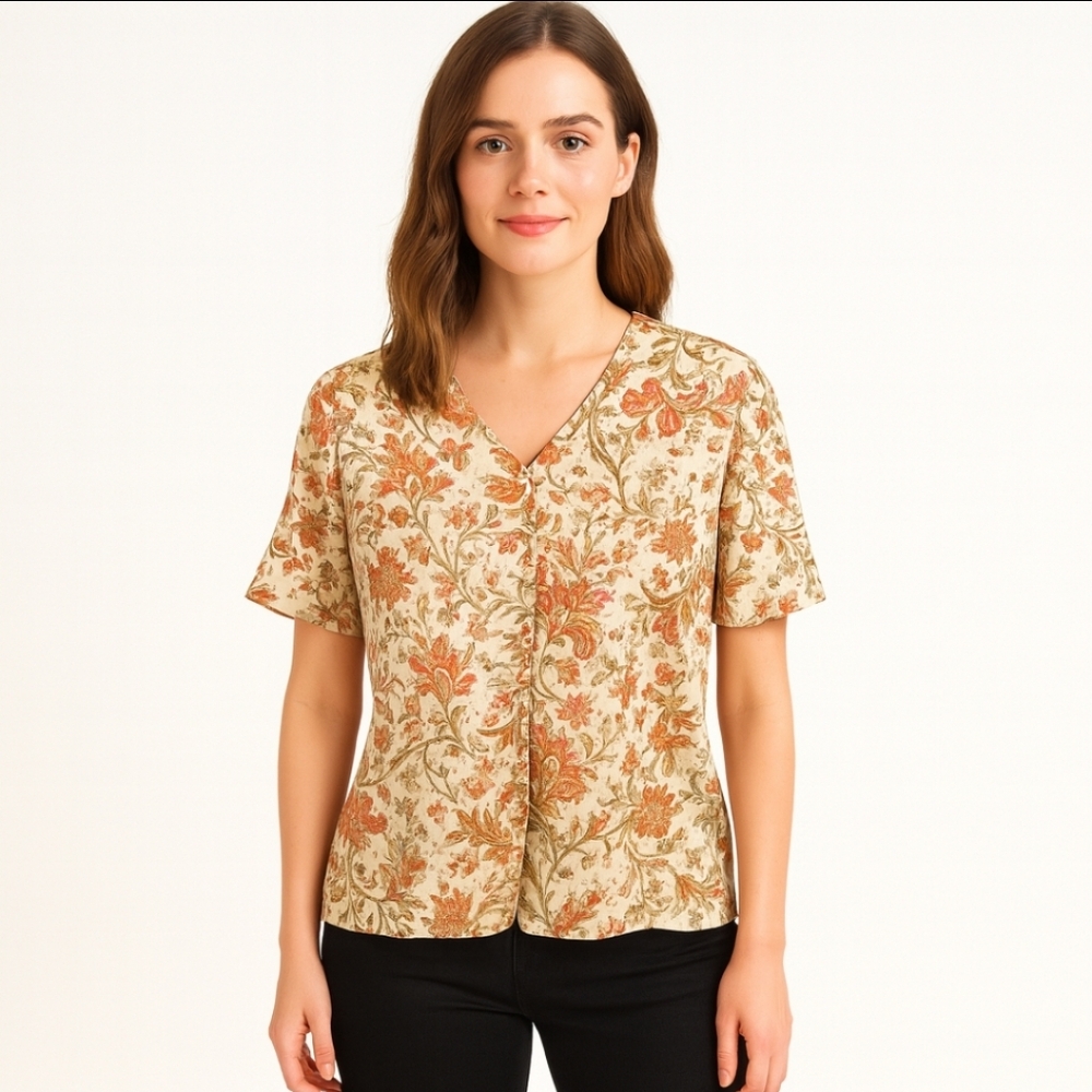 Club Z Collection Beige Floral Plus Sz Top 1X